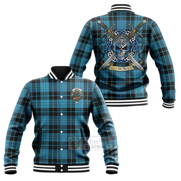 Clergy Tartan Baseball Jacket with Family Crest Celtic Skull Style Unisex - Tartan Vibes Clothing