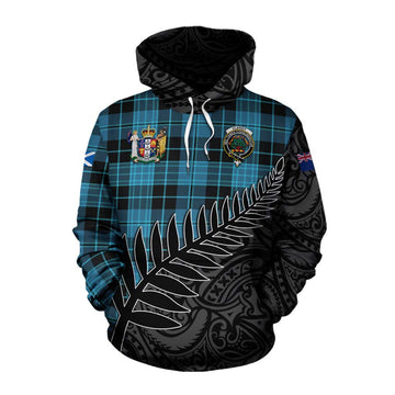 Clergy Crest Tartan Cotton Hoodie with New Zealand Silver Fern Half Style Pullover Hoodie XS - Tartan Vibes Clothing