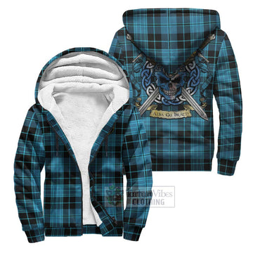 Clergy Tartan Sherpa Hoodie with Family Crest Celtic Skull Style Unisex S - Tartan Vibes Clothing