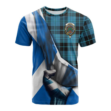 Clergy Tartan Cotton T-shirt with Family Crest Scotland Patriotic Style
