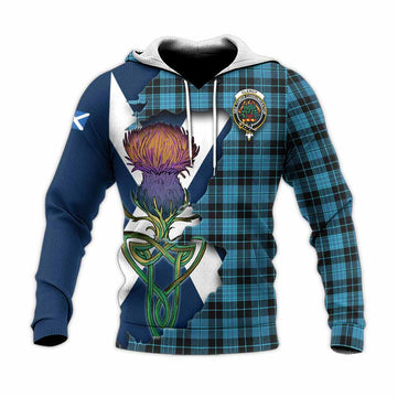 Clergy Tartan Family Crest Knitted Hoodie Scottish Thistle Celtic Inspired Unisex Knitted Pullover Hoodie - Tartan Vibes Clothing