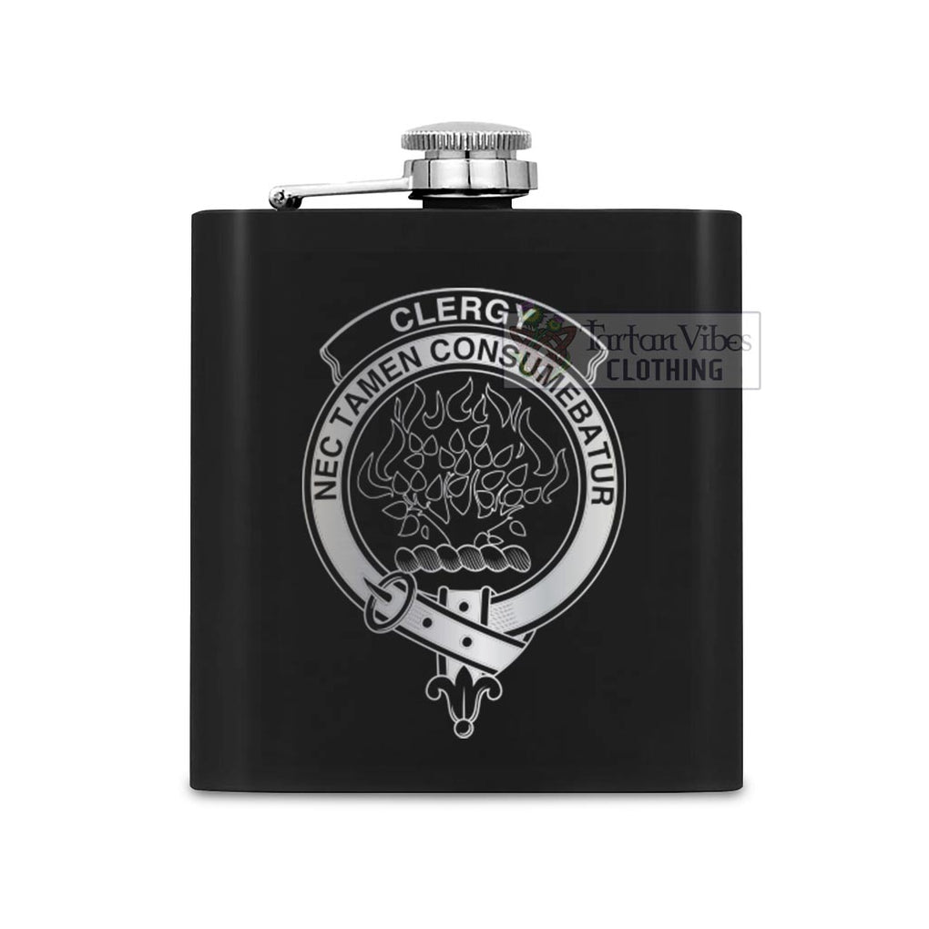 Clergy Crest Hip Flask Set 7oz Black Stainless Steel with A Gift Box One Size 7oz - 2D-tartanvibesclothing