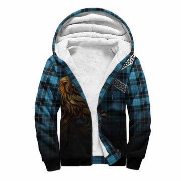 Clergy Crest Tartan Sherpa Hoodie with Golden Lion Emblem Celtic Style Unisex S - Tartan Vibes Clothing