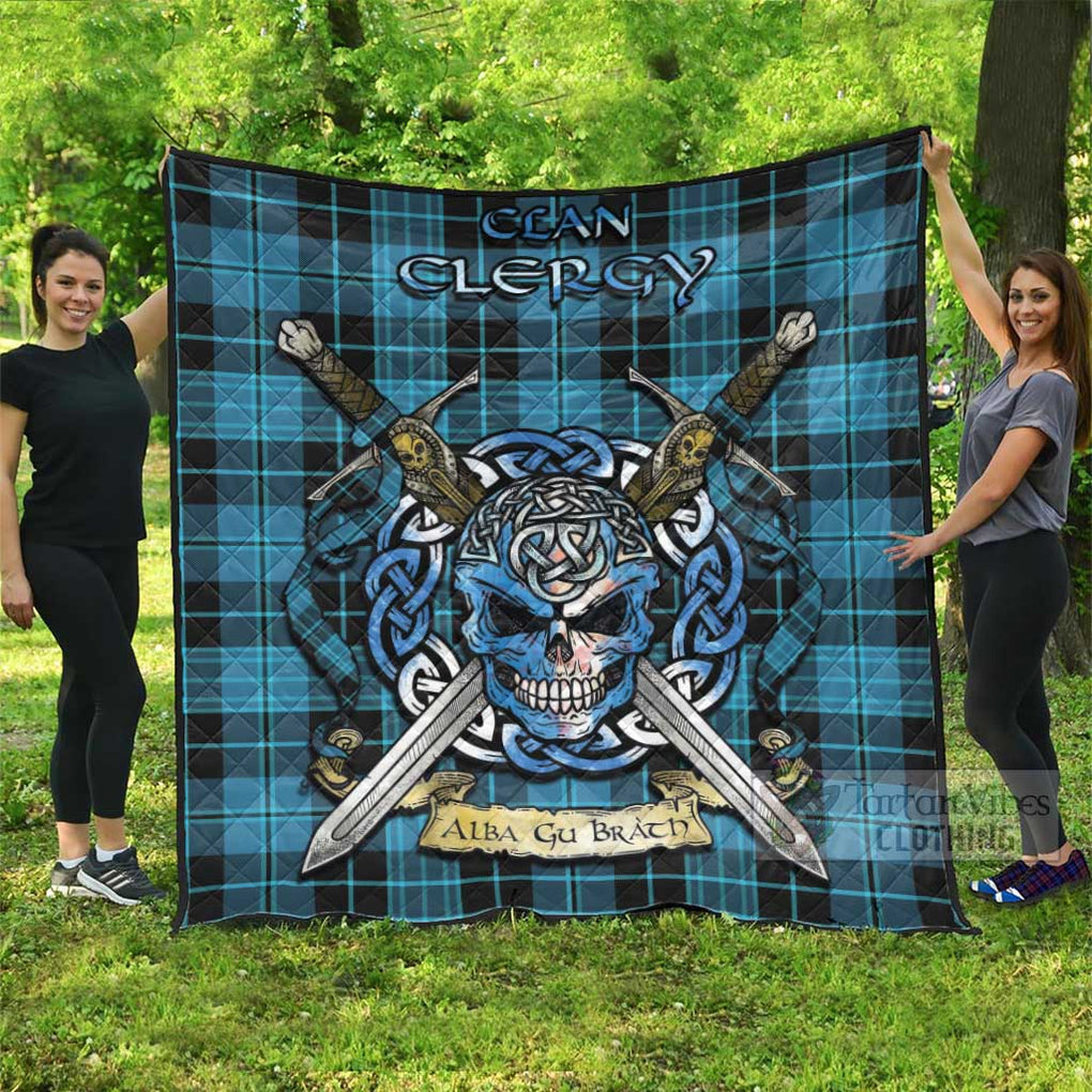 Clergy Tartan Quilt with Celtic Skull Alba Gu Brath Style Super King Quilt 91" x 110" - Tartan Vibes Clothing