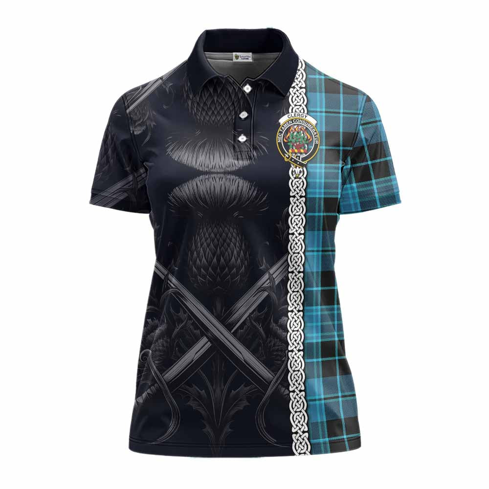 Tartan Vibes Clothing Clergy Tartan Women's Polo Shirt with Family Crest Cross Sword Thistle Celtic Vibes