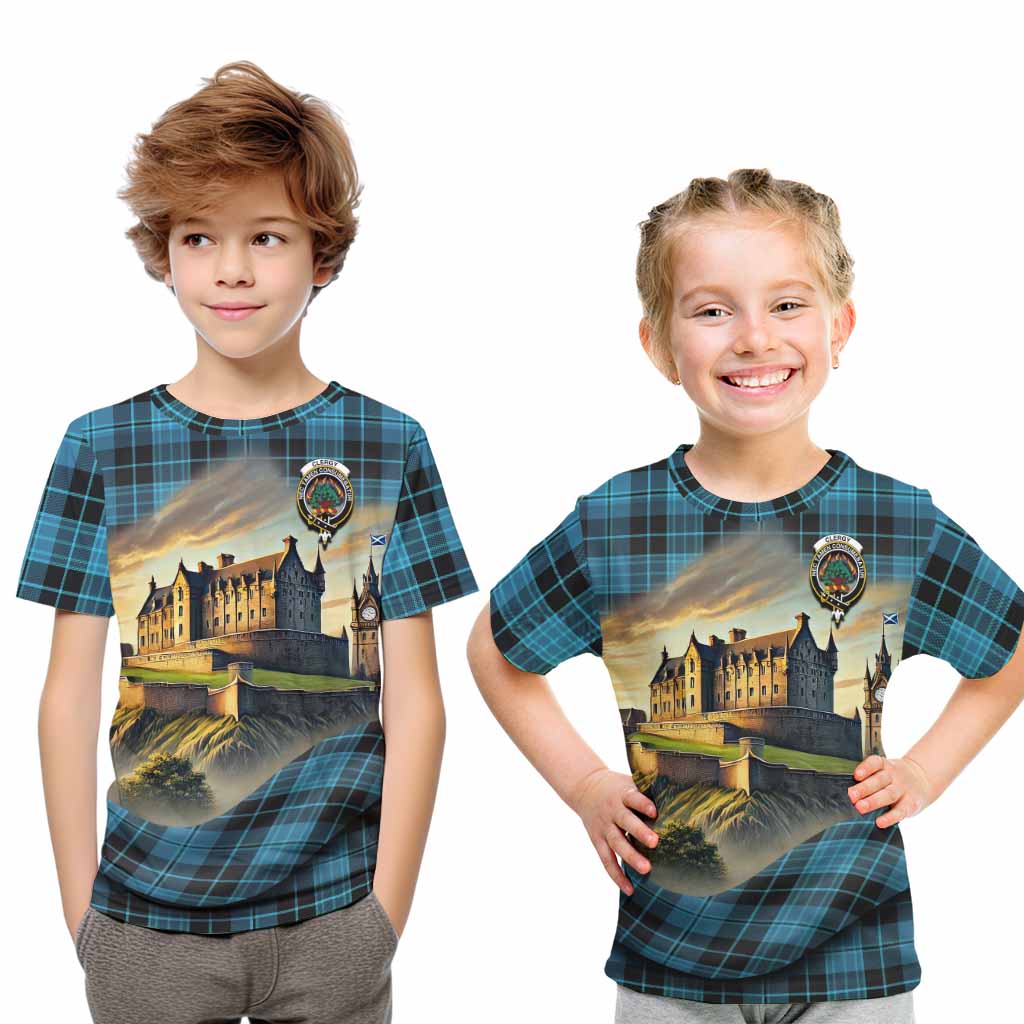 Clergy Tartan Family Crest Kid T-Shirt with Scottish Ancient Castle Style Youth XL Size14 - Tartan Vibes Clothing
