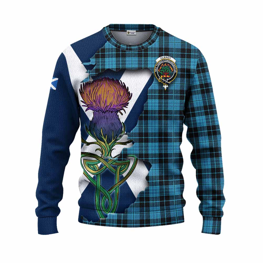 Clergy Tartan Family Crest Knitted Sweater Scottish Thistle Celtic Inspired Unisex - Tartan Vibes Clothing