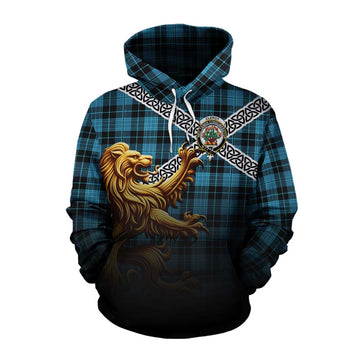 Clergy Crest Tartan Cotton Hoodie with Golden Lion Emblem Celtic Style Pullover Hoodie XS - Tartan Vibes Clothing