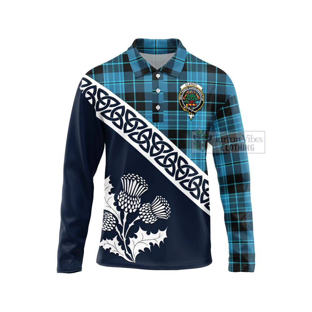 Clergy Tartan Long Sleeve Polo Shirt Featuring Thistle and Scotland Map Unisex - Tartan Vibes Clothing