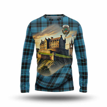 Clergy Tartan Family Crest Long Sleeve T-Shirt with Scottish Ancient Castle Style Unisex - Tartan Vibes Clothing