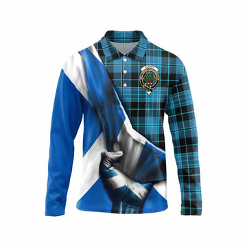 Clergy Tartan Long Sleeve Polo Shirt with Family Crest Scotland Patriotic Style Unisex - Tartan Vibes Clothing