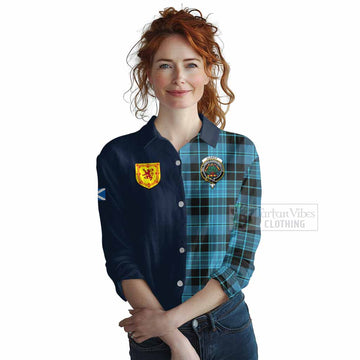 Clergy Tartan Women's Casual Shirt Alba with Scottish Lion Royal Arm Half Style Female - Tartan Vibes Clothing