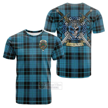 Clergy Tartan Cotton T-shirt with Family Crest Celtic Skull Style