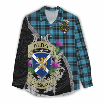 Clergy Tartan Family Crest Women's Casual Shirt Lion Rampant Royal Thistle Shield Celtic Inspired Female - Tartan Vibes Clothing