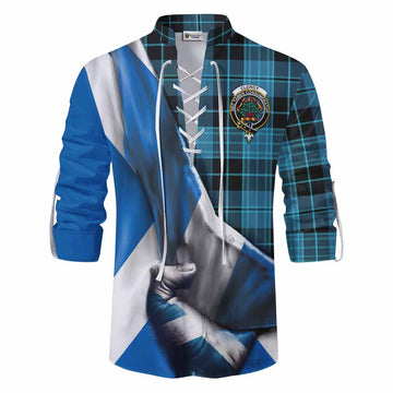 Clergy Tartan Ghillie Kilt Shirt with Family Crest Scotland Patriotic Style Men - Tartan Vibes Clothing