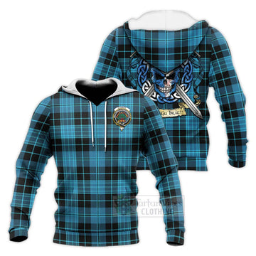 Clergy Tartan Knitted Hoodie with Family Crest Celtic Skull Style Unisex Knitted Pullover Hoodie - Tartan Vibes Clothing