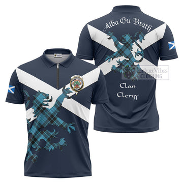 Clergy Tartan Lion Rampant Zipper Polo Shirt Proudly Display Your Heritage with Alba Gu Brath and Clan Name Unisex - Tartan Vibes Clothing
