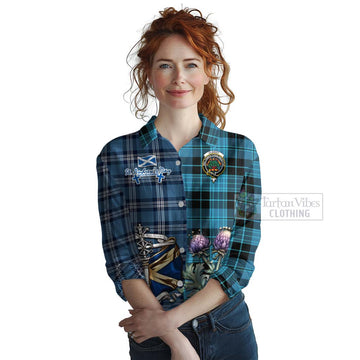 Clergy Tartan Women's Casual Shirt Happy St. Andrew's Day Half Tartan Style Female - Tartan Vibes Clothing