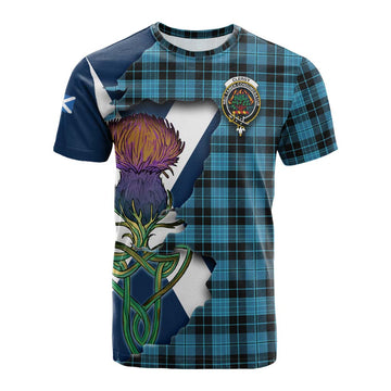Clergy Tartan Family Crest Cotton T-shirt Scottish Thistle Celtic Inspired