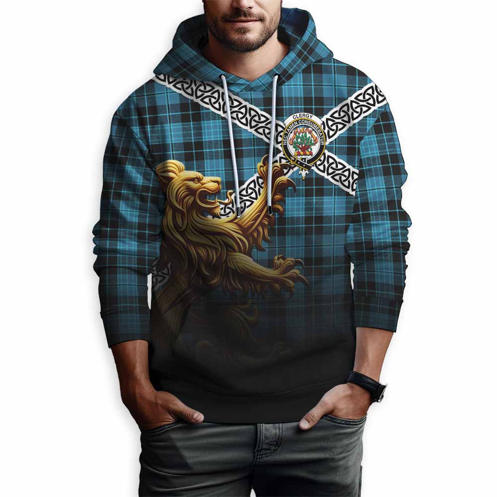 Clergy Crest Tartan Hoodie with Golden Lion Emblem Celtic Style Pullover Hoodie - Tartan Vibes Clothing