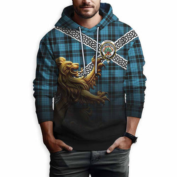 Clergy Crest Tartan Hoodie with Golden Lion Emblem Celtic Style Pullover Hoodie - Tartan Vibes Clothing