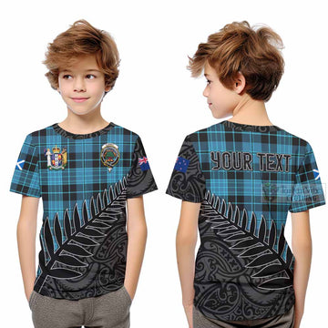 Clergy Crest Tartan Kid T-Shirt with New Zealand Silver Fern Half Style Youth XL Size14 - Tartan Vibes Clothing