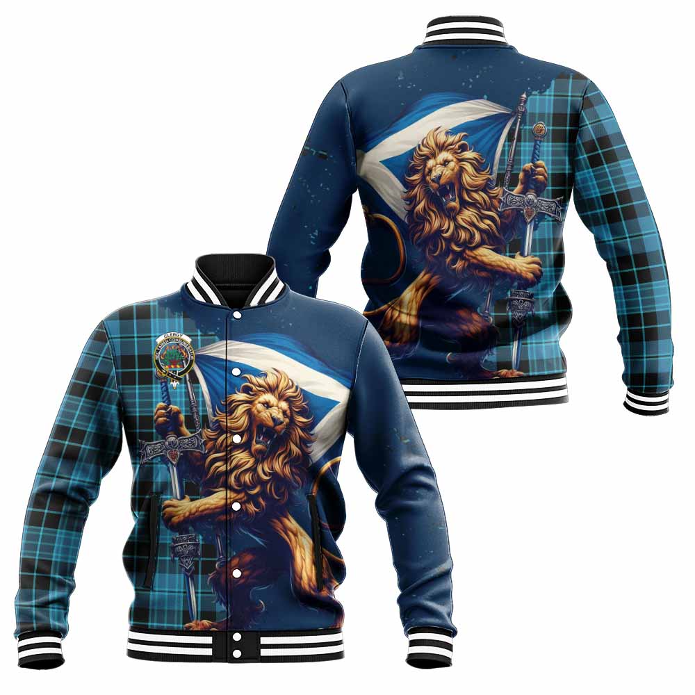 Clergy Tartan Family Crest Baseball Jacket with Scottish Majestic Lion Unisex - Tartan Vibes Clothing