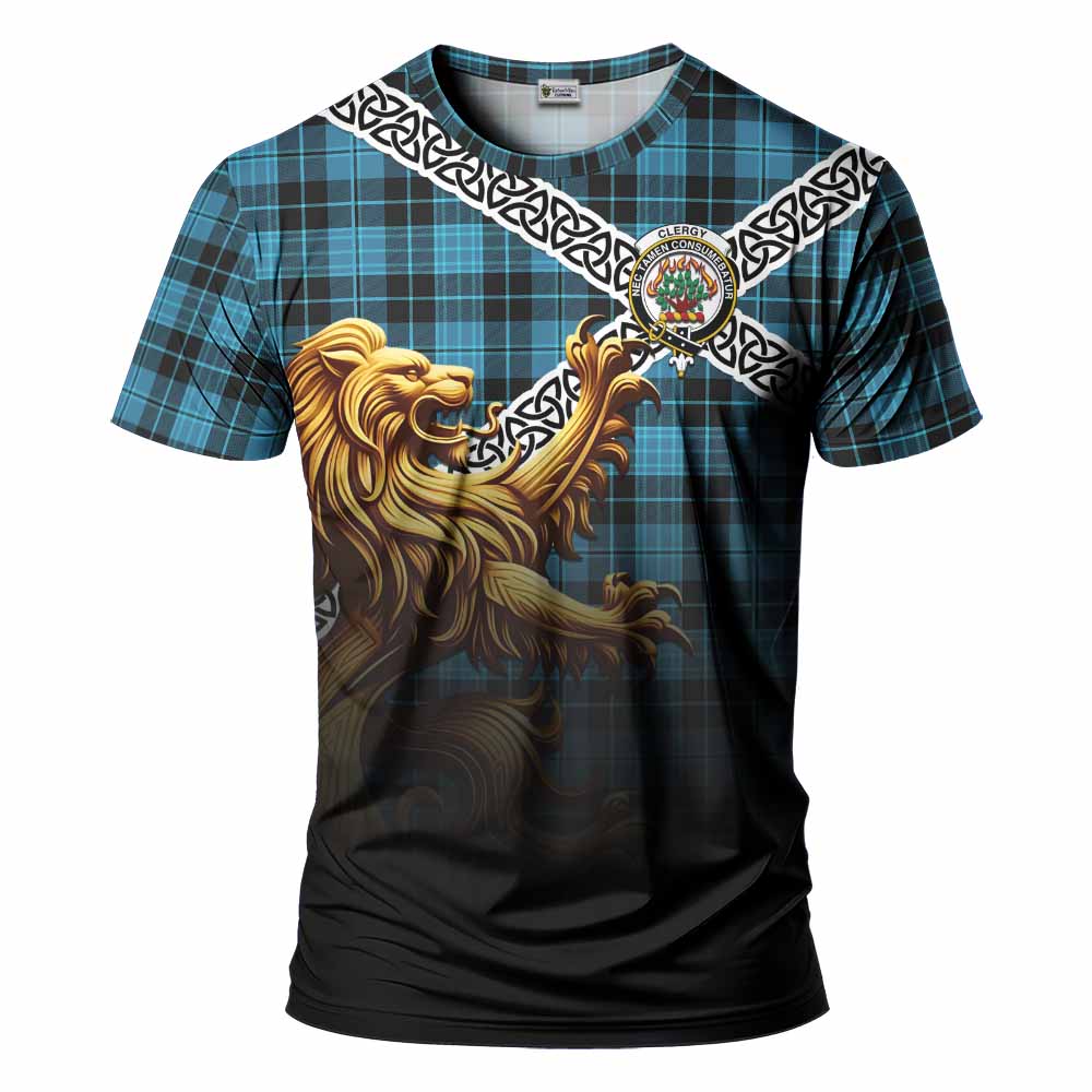Clergy Crest Tartan T-Shirt with Golden Lion Emblem Celtic Style Kid's Shirt - Tartan Vibes Clothing