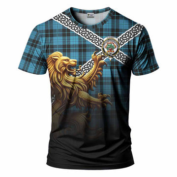 Clergy Crest Tartan T-Shirt with Golden Lion Emblem Celtic Style Kid's Shirt - Tartan Vibes Clothing