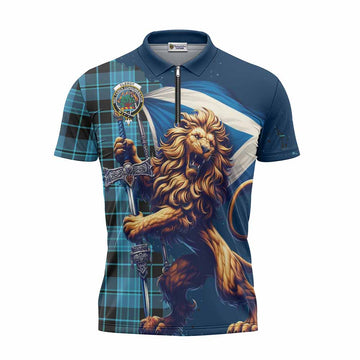 Clergy Tartan Family Crest Zipper Polo Shirt with Scottish Majestic Lion Unisex - Tartan Vibes Clothing