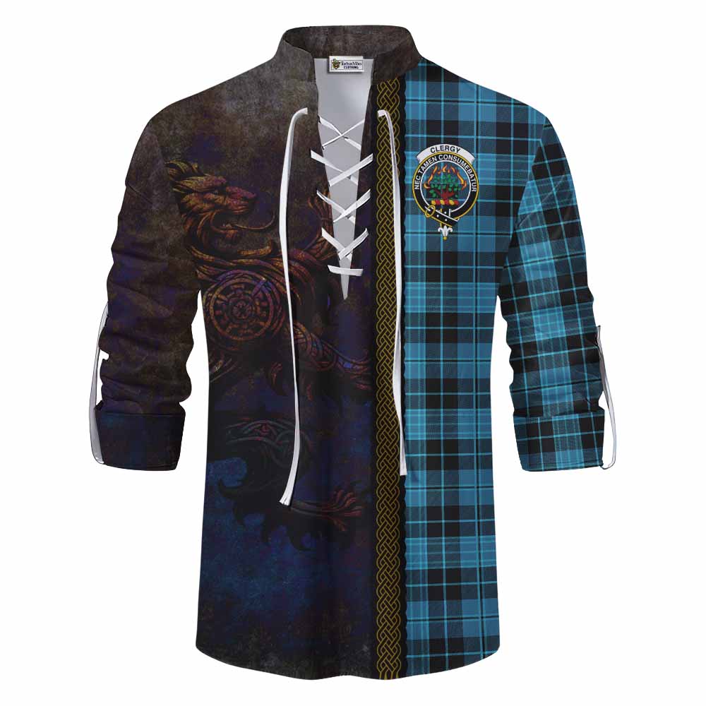 Tartan Vibes Clothing Clergy Tartan Family Crest Ghillie Kilt Shirt Alba Gu Brath Be Brave Lion Ancient Style