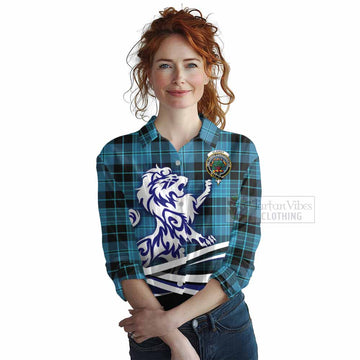 Clergy Tartan Women's Casual Shirt with Alba Gu Brath Regal Lion Emblem Female - Tartan Vibes Clothing