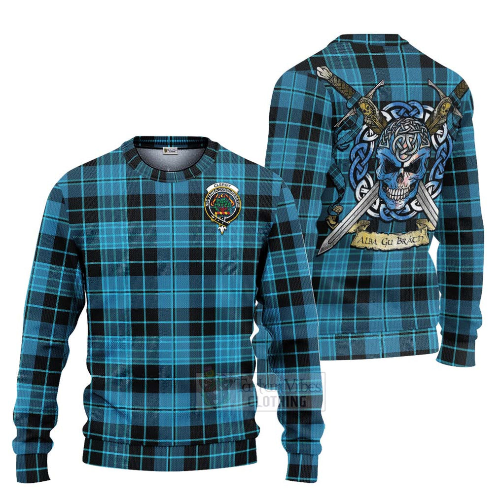 Clergy Tartan Ugly Sweater with Family Crest Celtic Skull Style Unisex - Tartan Vibes Clothing