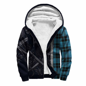Clergy Tartan Sherpa Hoodie with Family Crest Cross Sword Thistle Celtic Vibes Unisex S - Tartan Vibes Clothing