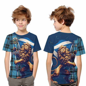 Clergy Tartan Family Crest Kid T-Shirt with Scottish Majestic Lion Youth XL Size14 - Tartan Vibes Clothing