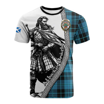 Clergy Tartan Clan Crest Cotton T-shirt with Highlander Warrior Celtic Style