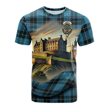 Clergy Tartan Family Crest Cotton T-shirt with Scottish Ancient Castle Style