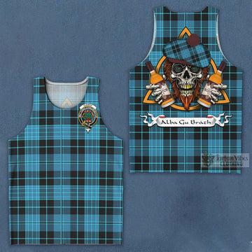 Clergy Tartan Men's Tank Top with Family Crest and Bearded Skull Holding Bottles of Whiskey Men - Tartan Vibes Clothing