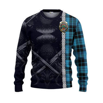 Clergy Tartan Knitted Sweater with Family Crest Cross Sword Thistle Celtic Vibes Unisex - Tartan Vibes Clothing
