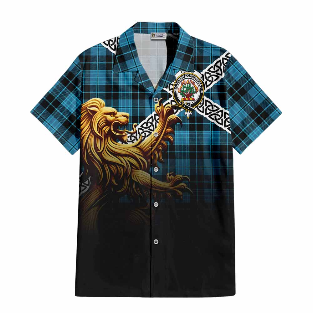 Clergy Crest Tartan Hawaiian Shirt with Golden Lion Emblem Celtic Style Kid - Tartan Vibes Clothing