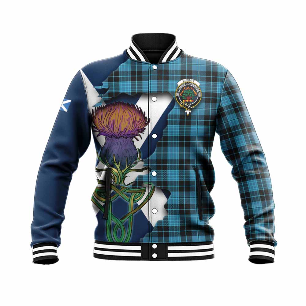 Clergy Tartan Family Crest Baseball Jacket Scottish Thistle Celtic Inspired Unisex - Tartan Vibes Clothing