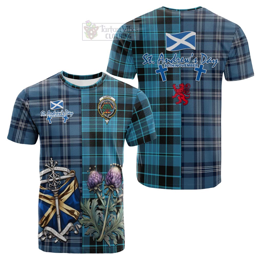 Tartan Vibes Clothing Clergy Tartan Cotton T-shirt Happy St. Andrew's Day Half Tartan Style