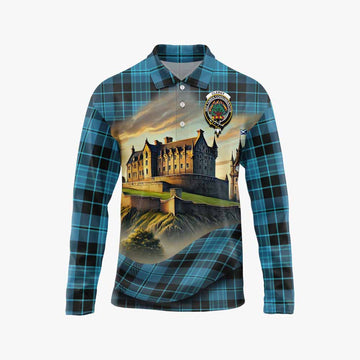 Clergy Tartan Family Crest Long Sleeve Polo Shirt with Scottish Ancient Castle Style Unisex - Tartan Vibes Clothing