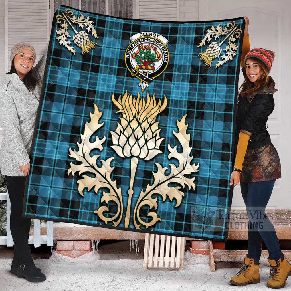 Tartan Vibes Clothing Clergy Tartan Quilt with Family Crest and Golden Thistle Style