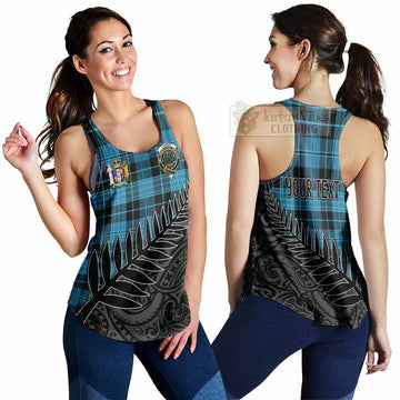 Clergy Crest Tartan Women's Racerback Tanks with New Zealand Silver Fern Half Style 4XL - Tartan Vibes Clothing