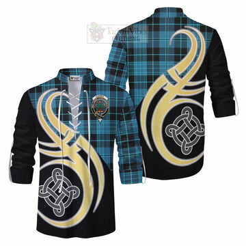 Clergy Tartan Ghillie Kilt Shirt with Family Crest and Celtic Symbol Style Men - Tartan Vibes Clothing