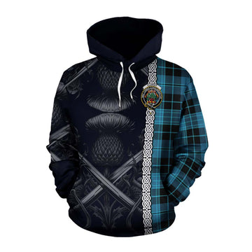 Clergy Tartan Cotton Hoodie with Family Crest Cross Sword Thistle Celtic Vibes Pullover Hoodie XS - Tartan Vibes Clothing