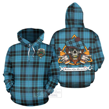 Clergy Tartan Hoodie with Family Crest and Bearded Skull Holding Bottles of Whiskey Zip Hoodie - Tartan Vibes Clothing