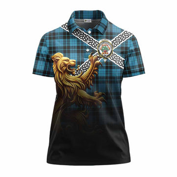 Clergy Crest Tartan Women's Polo Shirt with Golden Lion Emblem Celtic Style Women - Tartan Vibes Clothing