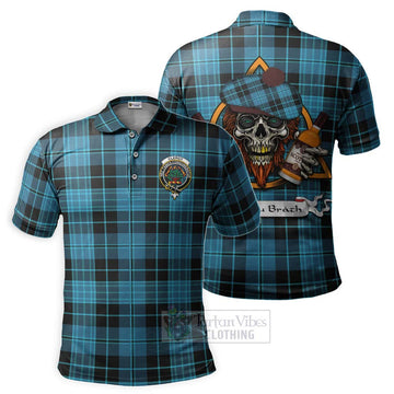 Clergy Tartan Polo Shirt with Family Crest and Bearded Skull Holding Bottles of Whiskey Kid - Tartan Vibes Clothing